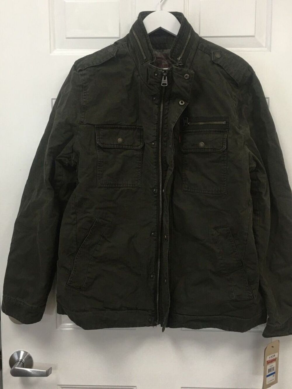 Levi's Men's Washed Cotton Military Jacket - Olive Green Size XL